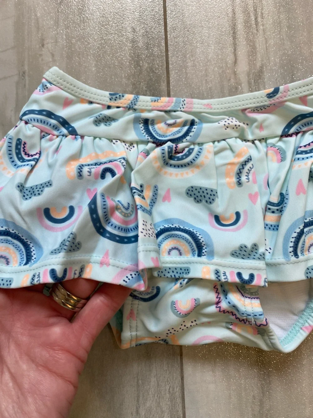 NWT RuffleButts Pastel Chase the Rainbow Bow Top Skirted Bikini girls 18-24M